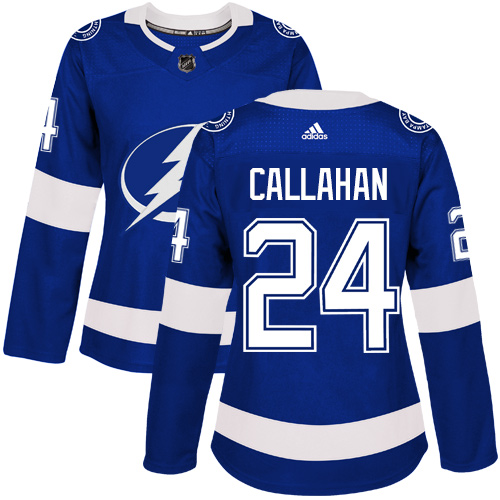 Adidas Tampa Bay Lightning #24 Ryan Callahan Blue Home Authentic Women Stitched NHL Jersey->women nhl jersey->Women Jersey
